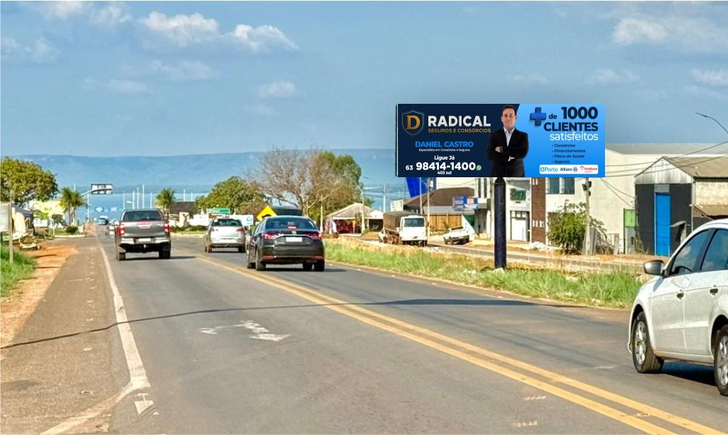 Outdoor em Palmas, TO 080,SENTIDO DE QUEM TRANSITA DE
LUZIMANGUES PARA PALMAS, AO LADO DIREITO
(ANTES DO QUEBRA-MOLAS) (#PMW36A) | Paraled Mídia Exterior